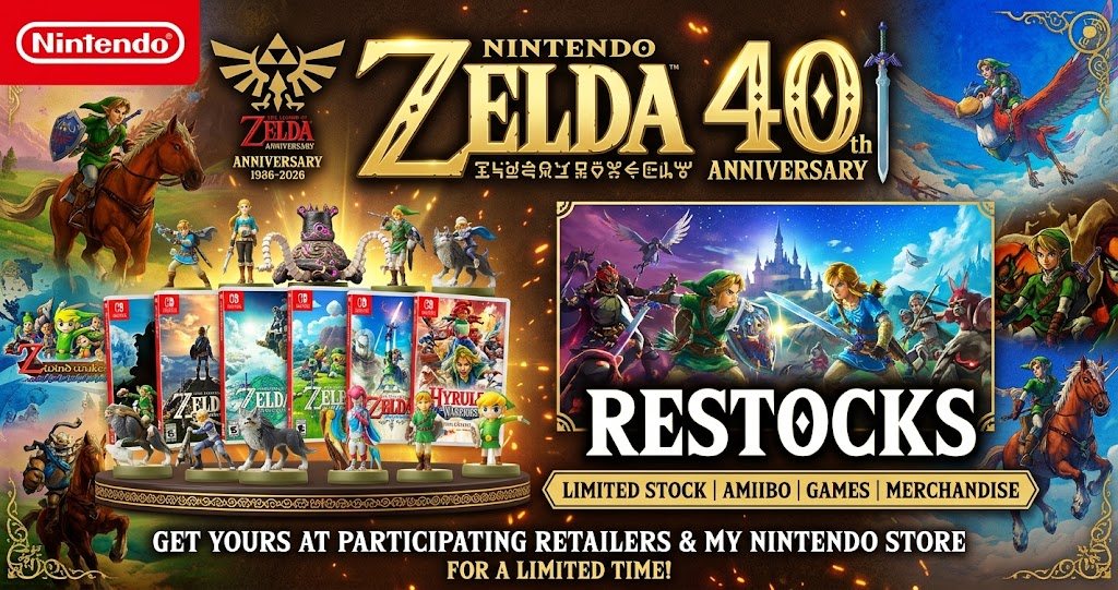 Nintendo Zelda 40th Anniversary Restocks Latest US and UK Updates Nintendo Zelda 40th anniversary restocks featuring the special-edition Switch 2 console with Triforce-inspired design details