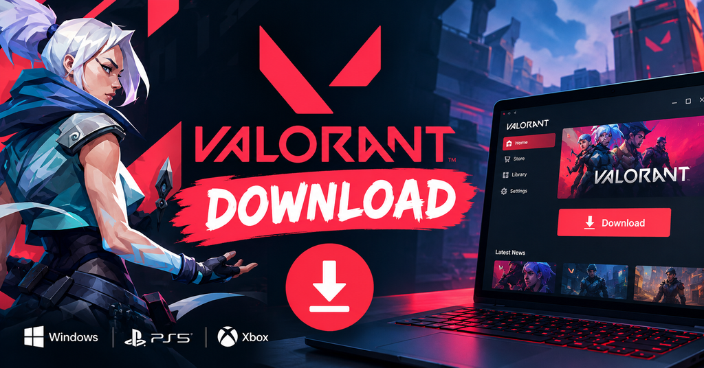 Valorant download screen showing the PC installation process and Riot Games launcher setup