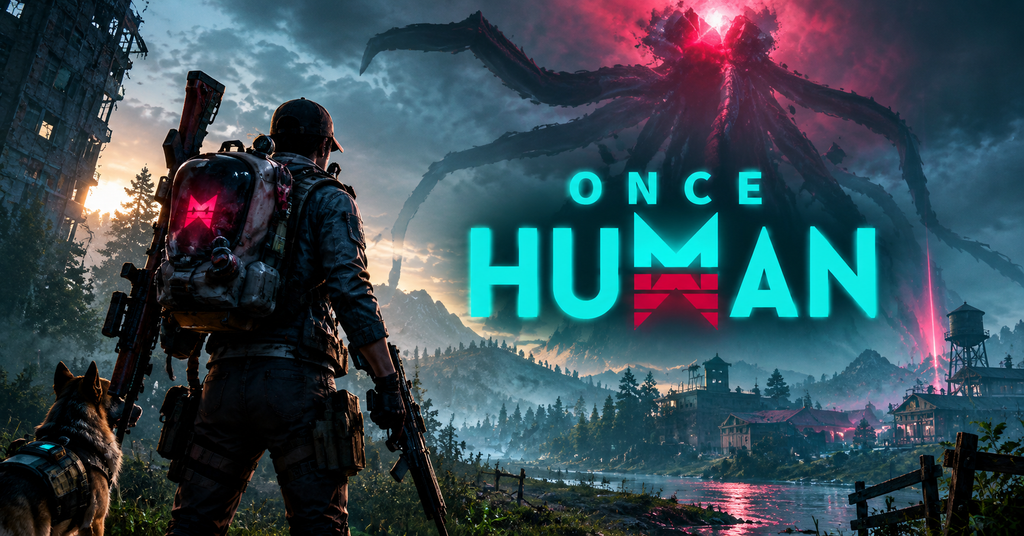 Once Human survival gameplay showing a character exploring a dangerous post-apocalyptic world filled with strange creatures.