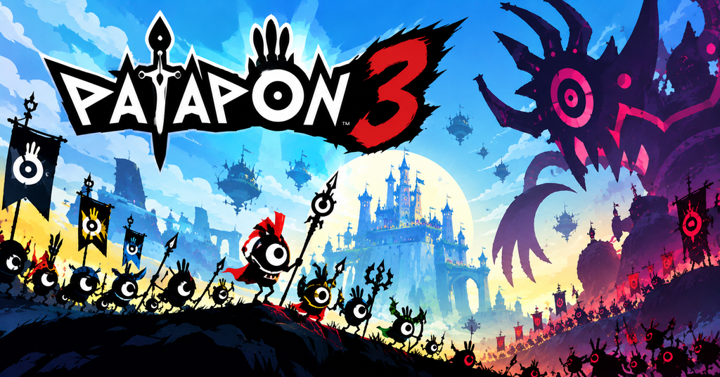 Patapon 3 Gameplay Hero Classes Tips and PS5 Details Patapon 3 gameplay showing colorful tribal warriors marching into battle with rhythm-based commands and weapons.