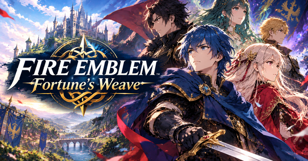 Fire Emblem Fortune’s Weave Story Gameplay and DLC Fire Emblem: Fortune's Weave heroes prepare for the Heroic Games in a fantasy world threatened by a demon god