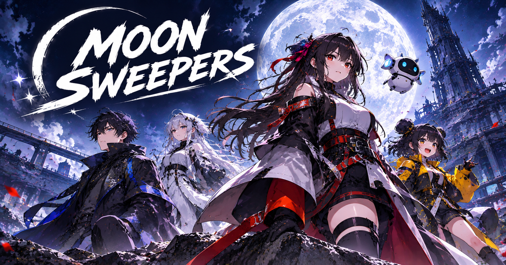 Moon Sweepers gameplay showing a player cleaning dusty lunar terrain with basic equipment on the Moon.