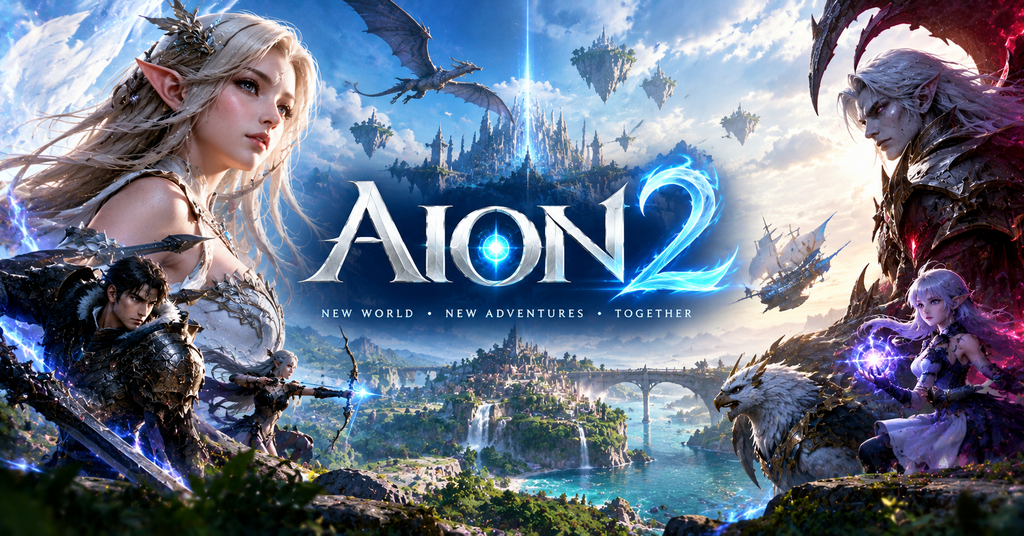 AION 2 Gameplay Classes Features and What to Expect AION 2 gameplay showing a fantasy character flying across a vast open world with detailed environments.